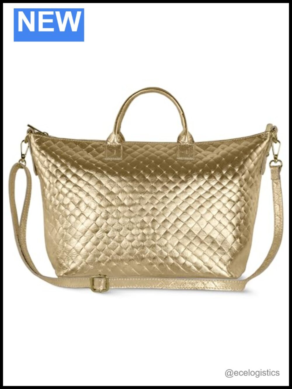 Italian Genuine Suede Metallic Tote Bag Woven Finish Adjustable Strap